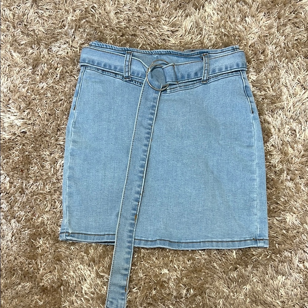 Denim Mini Skirt with Belt